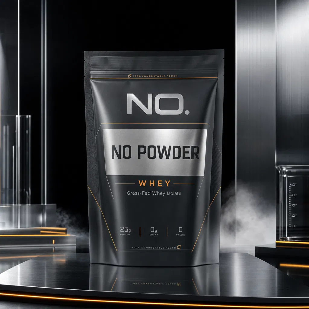 NO POWDER NO DARK — ultra-premium compostable flat-bottom pouch